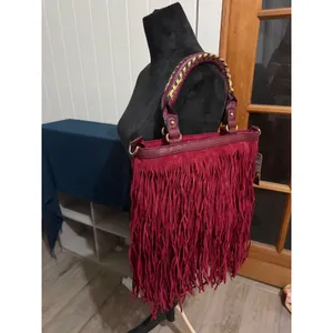 Heritage West Western Handbag Burgundy Fringe Tote Bag Gold Whipstitch New thumbnail 8