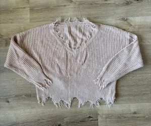 Frayed Hem V Neck Sweater thumbnail 1