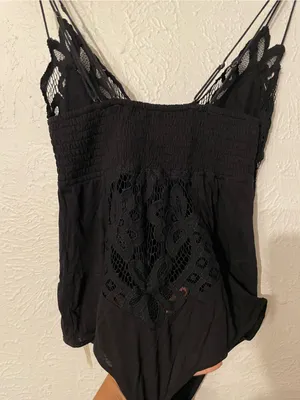 Free People Adella Black Lace Bodysuit Spaghetti Straps X-Large thumbnail 7