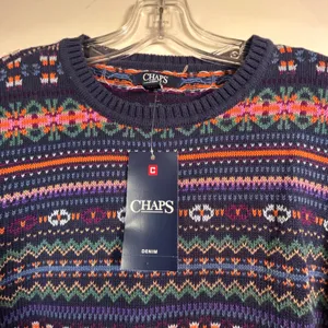 Chaps Denim Womens XL Fair‎ Isle Sweater Blue Multi Cotton Blend Crewneck thumbnail 7