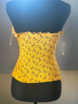 Almost Famous Yellow Smocked Floral Tube Top thumbnail 3