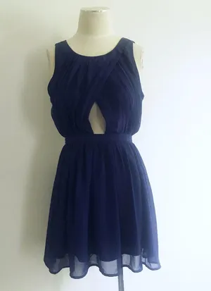 Pleated Cutout Open Back Formal Dress Blue thumbnail 1