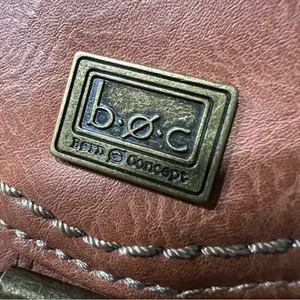 Born boc brown leather shoulder bag contrast stitching brass details thumbnail 2