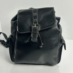 Perlina Black Genuine Leather Backpack Vintage 90s Buckle Moto Y2K Bag thumbnail 10