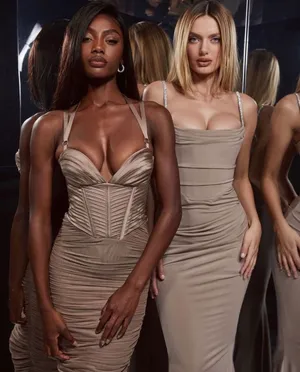 House Of CB Milena ALMOND JERSEY CORSET MAXI DRESS thumbnail 3