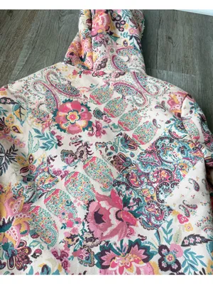 Boutique Floral Hooded Coat Teddy Sherpa Jacket Paisley Pink Multicolor Size S thumbnail 6