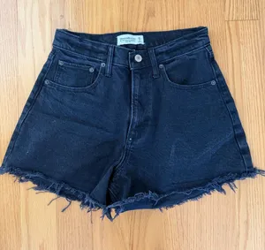 Abercrombie & Fitch Black Frayed High-Rise Denim Shorts thumbnail 1