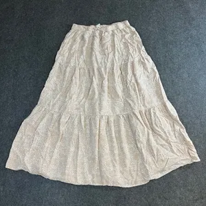 Japana Women Tan Pebble Print Tiered Maxi Skirt Elastic Waist L Cottagecore thumbnail 1