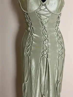ASOS Sage Green Lace-Up Satin Halter Dress NWT thumbnail 6