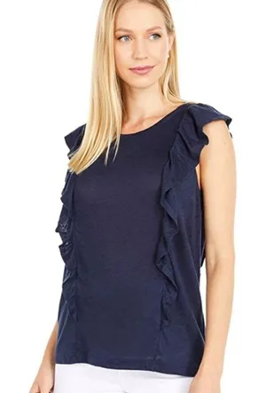 J CREW size medium navy blue ruffle top thumbnail 1