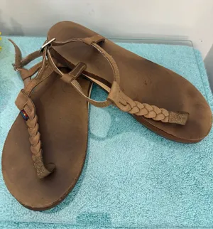 Rainbow Sandals Tan Braided Leather T-Strap Sandals thumbnail 1