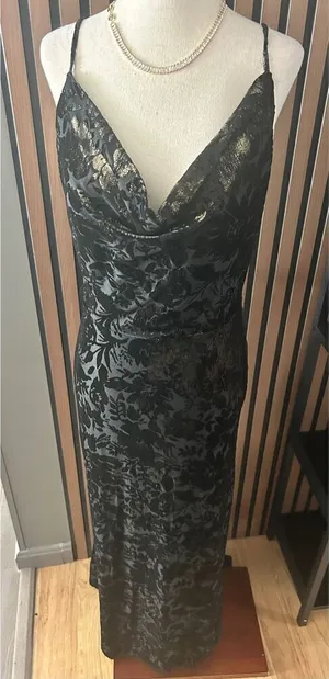 David’s bridal mother of the bride bridesmaid long maxi black dress with gold sh thumbnail 1