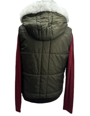 Pennsylvania Embroidered Olive Green Faux Fur Trim Puffer Vest Size Medium thumbnail 5