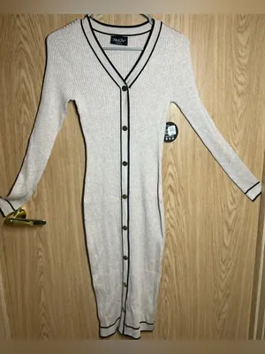 Jolie & Joy Size M Tan Ribbed Knit Button Closure Knee Length Dress thumbnail 1