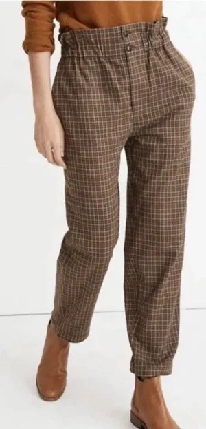 Madewell‎ Plaid Paperbag Waist Tapered Pants Size 0 High Rise Cropped Trouser thumbnail 1