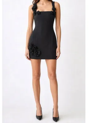 ELLIATT Trompe Floral Appliqués Mini Dress, Black, Medium thumbnail 4