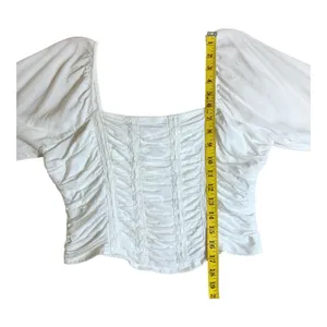Hollister Long-Sleeve Ruched Bodice Top in White Size Large EUC thumbnail 8
