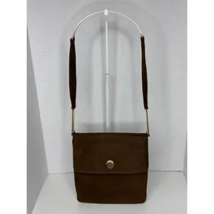 Prestige Vintage suede brown bag with gold hardware & flap closure thumbnail 4