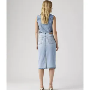 New Levi's 25 Premium High Rise Slit Denim Skirt Riveting Clean Hem Light Wash thumbnail 3