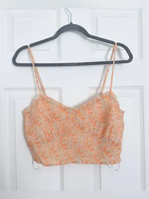 NWT Lulus Ruche Toward Spring V-Neck Cropped Cami Tank - Orange/Floral - M thumbnail 9