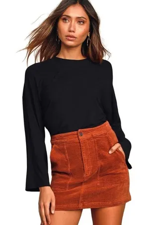 Lulus Mercurio Black Loose Ribbed‎ Drop Shoulder Long Sleeve Top Size S thumbnail 1