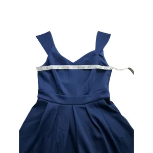 JJs House Navy Blue V-Neck A-Line Cocktail Dress with Pockets Midi Size S 415114 thumbnail 5
