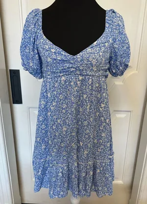 Altar’d State Empire Waist V Nevk Floral Blue Mini Dress NWOT thumbnail 1