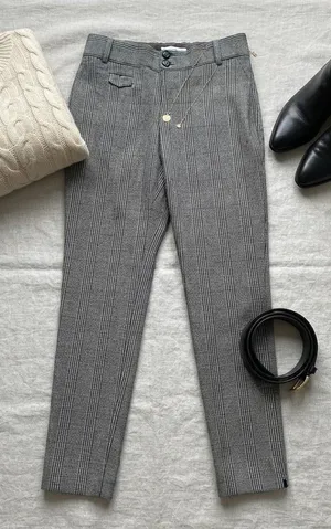 Banana Republic Glen Plaid Wool Blend‎ Ankle Zipper Trousers Black White 0 thumbnail 1
