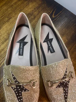 Nine West Wildgirls Gold Glitter Lighting Bolt‎ Loafers Size 6 thumbnail 7