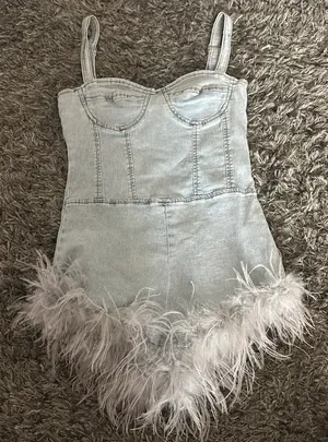 Edikted Fluffy Denim Romper thumbnail 3