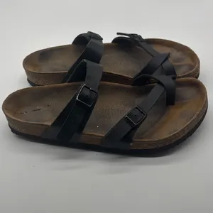 Birkenstock Mayari Black Birko-Flor Sandals Toe Loop Strappy Slides Size 39 8 L8 thumbnail 6