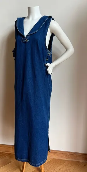 Casual Corner Denim Sailor-Style Maxi Dress cottagecore granny pie vibes thumbnail 1