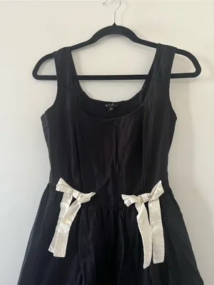 By the River Black 100% Cotton White Bow Maxi Dress Medium Coquette Cottagecore thumbnail 2