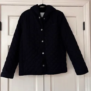 Jeep Navy Blue Quilted Hooded Jacket Fuzzy‎ Soft Lining Size Large Coat Logo VTG thumbnail 2