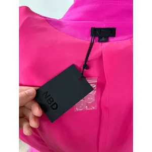 NWT NBD Elisha "Fuchsia" Hot Pink Feather Trim Rhinestone Button Blazer Glam thumbnail 7