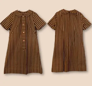 Vintage 60s Peter Pan Collar Chocolate Striped Dress thumbnail 4