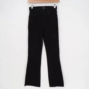 7 For All Mankind Black High Rise Flare Jeans Raw Hem Size 23 thumbnail 2