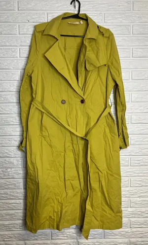 Soft Surroundings Trench Coat Womens Medium Yellow‎ Excellent Cotton Belted Long thumbnail 1