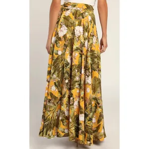 Lulus NWT Away 2 the Islands S Marigold Tropical Wrap Maxi Skirt Resort Vacation thumbnail 3