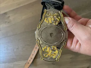 Black & Silver Wester Belt Embroidered Size 38 Unisex thumbnail 11