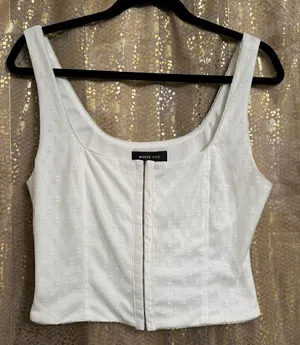White Fox White Hook Eye Closure Corset Style Crop Top XL thumbnail 1