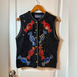 VINTAGE Belle Point Christmas Knit Vest Sz M thumbnail 4