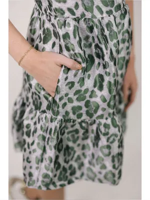 NWOT Karlie Green Leopard Tiered Tapestry Mini Dress Size Medium thumbnail 5