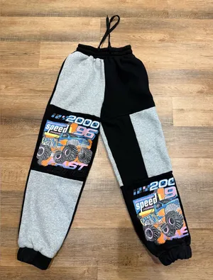 Princess Polly Black & Gray Colorblock Joggers with Monster Truck Panels size 0 thumbnail 1