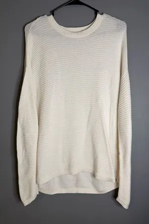 Ann Taylor Loft Women's Ivory Vertical Rib Sweater Long Sleeve M NWOT thumbnail 1