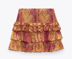 new with tags - Zara ruffle beautiful patchwork skirt in the orange and pink toned colors thumbnail 8