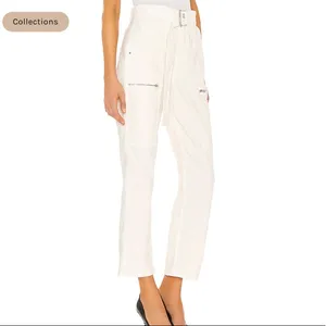 GRLFRND Belted High Rise Zipper Pocket Skylar Off White Denim Jeans NWT Size 26 thumbnail 3