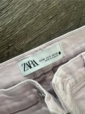 Zara Light Blush Wide Leg Jeans with Raw Hem thumbnail 9