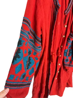 🌵 Free People In The Clear Tunic Dress Embroidered Boho Red Blue‎ Size S ❤️ thumbnail 3