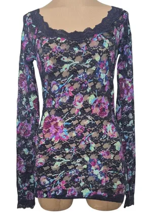 Free People Y2K 90s Vintage Sheer Floral Lace Scoopneck Top Size Small Grunge thumbnail 1